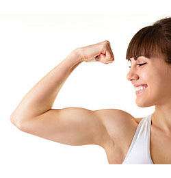 strong proud woman flexing muscles