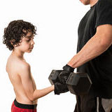 boy lifting too heavy of weights