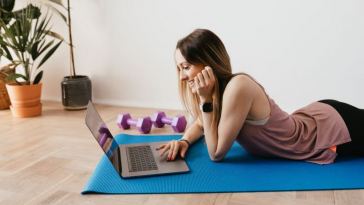 woman working out at home