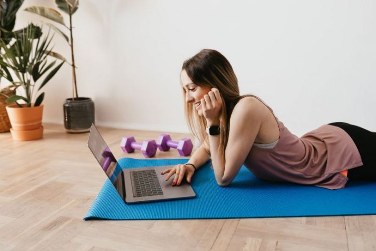 woman working out at home