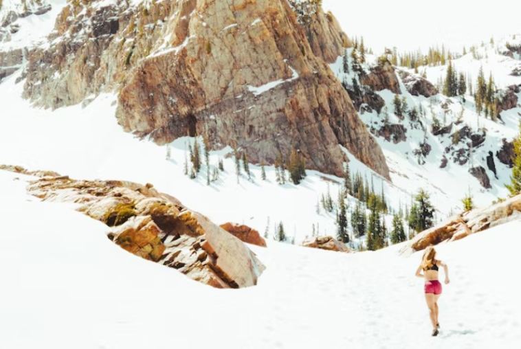 woman running in snow